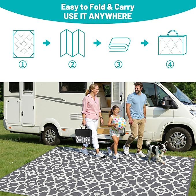 HEBE Outdoor Rug Waterproof 8x10, Plastic Straw Rug Camping Rug, Reversible Outdoor Patio Rugs RV Mat Clearance, Indoor Outside Floor Carpet for Porch,Deck,Camper,Balcony,Backyard