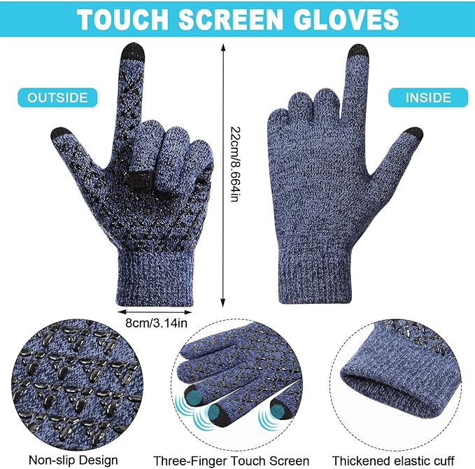 Winter Fleece Lined Beanie Hat Scarf Sock Touchscreen Gloves Set for Men Women