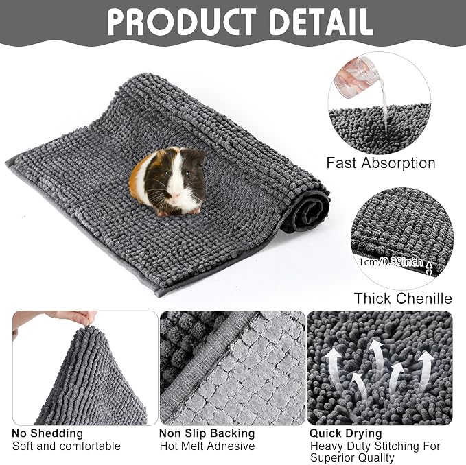 Amylove 4 Pcs Guinea Pig Cage Liner 12 x 12 Inch Washable Chenille Pee Pads Pet Dog Cat Bedding Training Mat Reusable for Small Animals Puppy Bunny Hamster Chinchilla