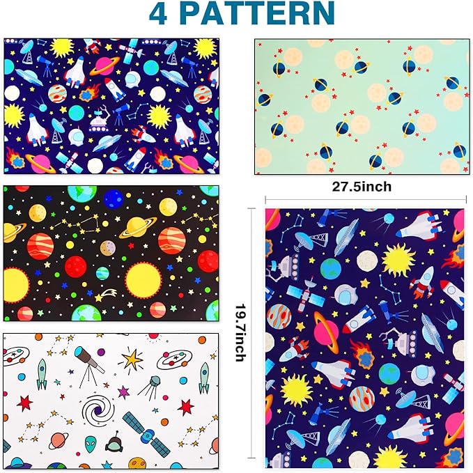 Space Wrapping Paper Birthday Wrapping Paper for Boys Girls,Gift Wrapping Paper Kids with Blue White Navy Birthday Paper for Present Wrapping Paper Sheets with Galaxy Spaceship Birthday Gift Wrap Set (6 Sheets 28"Lx20"W per Sheet)