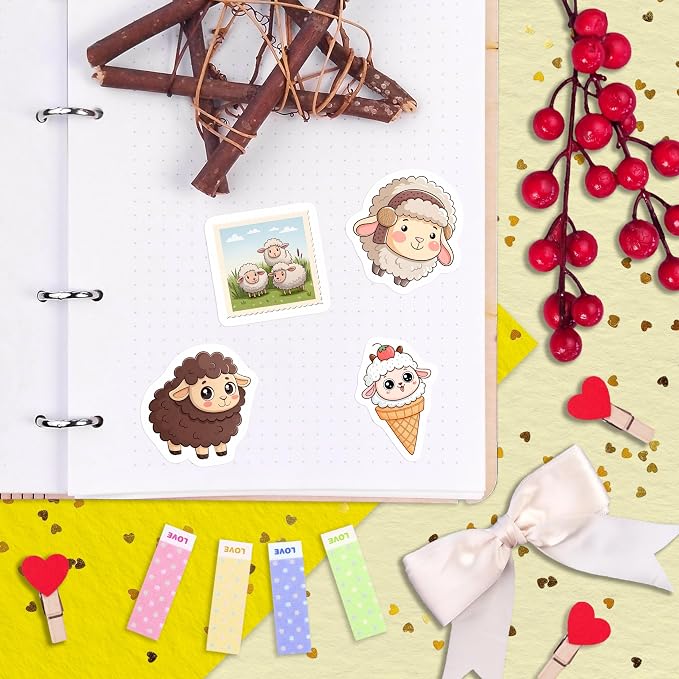 100Pcs Sheep Stickers for Scrapbooking - Sheep Gifts, Party Supplies - Lamb & Farm Animal Stickers - Gift for Women & Men