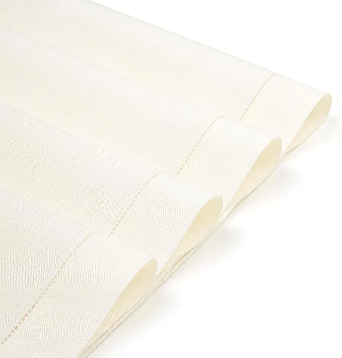 D'Moksha Homes Linen Placemats Set of 4 - Classic Hemstitch Ivory Placemats 14 x 19 Inch - 100% Pure Linen Table Mats for Fall, Thanksgiving, Christmas, Holiday - Handcrafted and Machine Washable