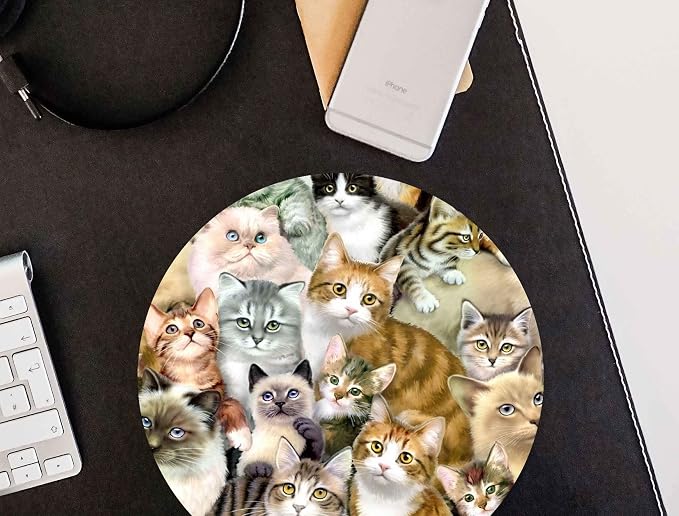 Funny Group Cat Animal Pet Design Round Gaming Mouse Pad | Non-Slip Rubber Round Mouse Pad，Funny Group Cat Animal Pet Design Round Gaming Mouse Pad (7.87 inch x 7.87 inch)