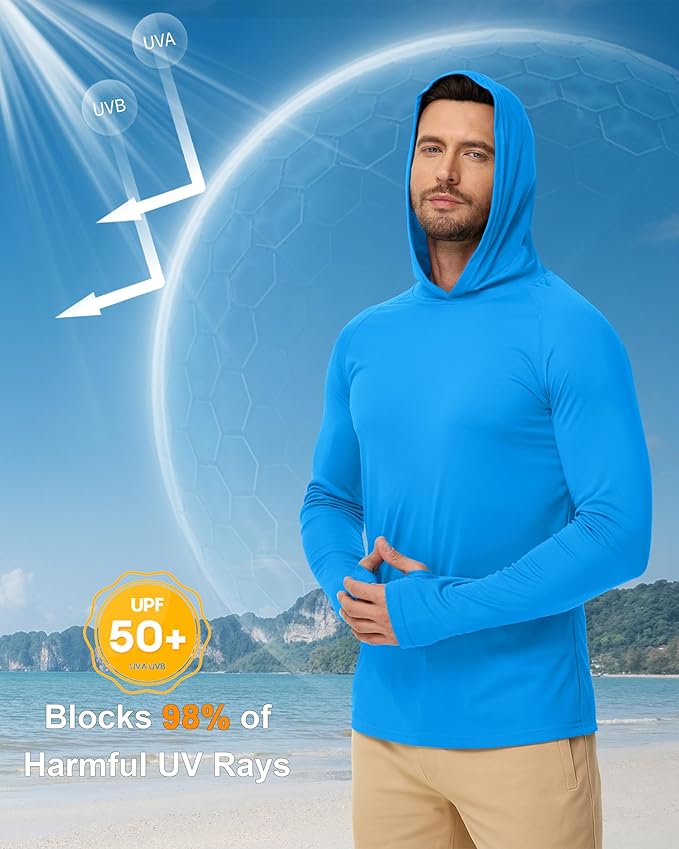 Boladeci Men's UPF 50+ Sun Protection Lightweight Hoodie Shirts Long Sleeve Fishing Shirt SPF UV Hiking Swim