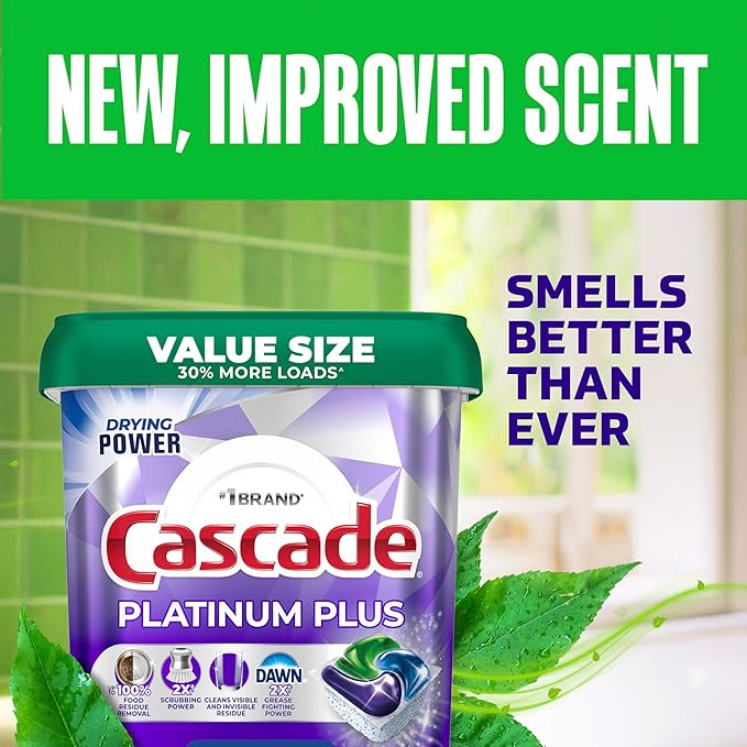 Cascade Platinum Plus Dishwasher Pods, Dish Detergent Soap, Fresh, 62 Count