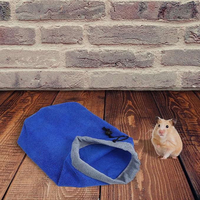 Kisangel Plush Absorbent Bath Towel for Small Pets, Soft and Comfortable Fast Drying Towel for Hamsters and Ferrets, Blue Pet Grooming Accessory for Bath Time