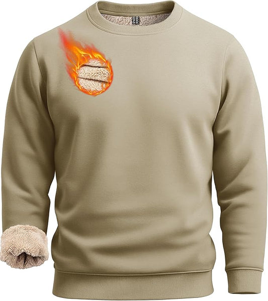 Boladeci Men's Full Sherpa Lined Crewneck Sweatshirts Heavy-weight Fleece Pullover Thick Thermal Long Sleeve Cotton