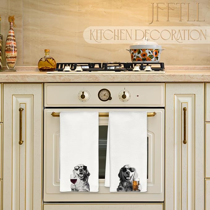 Funny Golden Retriever Kitchen Towels Set of 2, Funny Kitchen Decor, Wine Station Wine Bar Decor, Golden Retriever Owner Gift Hand Towel, Dining Room Decorative Tea Towel Dish Towels 16x24 Inch
