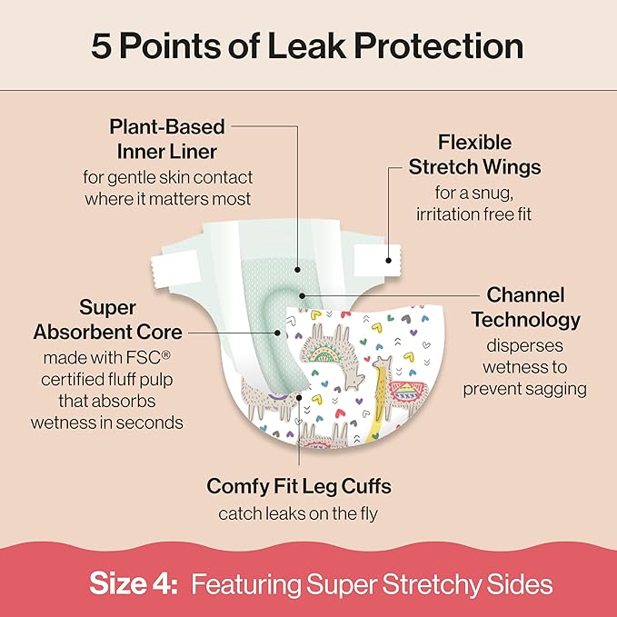 The Honest Company Clean Conscious Diapers for Delicate Skin Up to 100% Leakproof Hypoallergenic Fragrance-Free Baby Girl Prints Super Club Box Size 4 (22–37 lbs) 104 Count