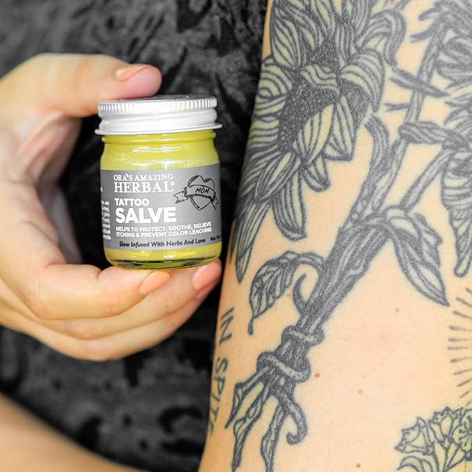 Ora's Amazing Herbal, Tattoo Salve, Tattoo Aftercare Balm| Color Enhancement for Old Ink | Itchy Relief Cream Ointment for New Tattoo| Paraben Free, Plastic Free| | Faster Healing | 1 and 4 oz set
