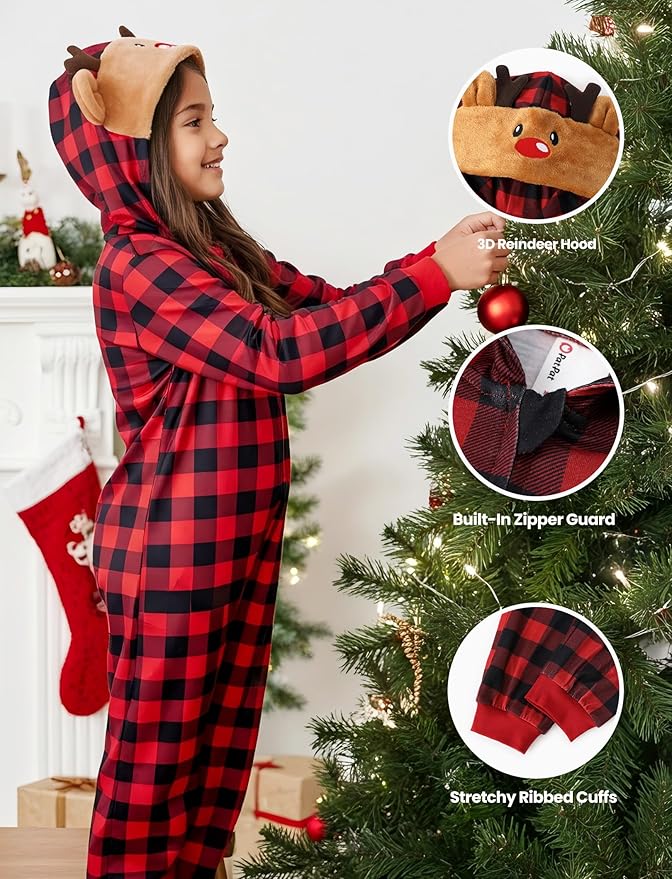 PATPAT Matching Family Christmas Onesie Pajamas – Holiday Hooded Jumpsuit Sleepwear PJs Couples Xmas Loungewear with Socks
