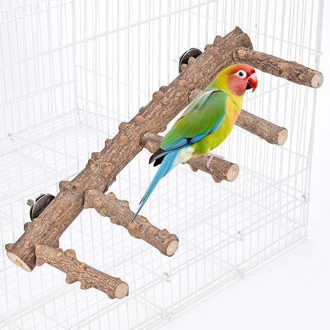 Bird Ladder Perch for Cage Natural Wood Bird Parrot Perch Stand Chewing Toy | Parrot Perch Bridge Climbing Cage Accessories for Small Medium Animal