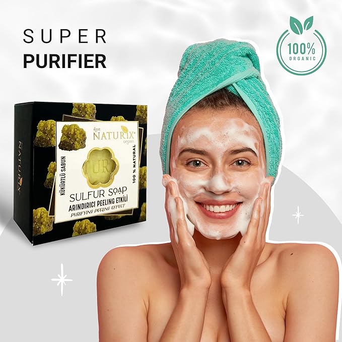 Sulfur Organic Bar Soap Moisturizing Soap Made from Natural Oil | Hair Hand Face Body Bath Wash | Skin Care Cleanser Shampoo