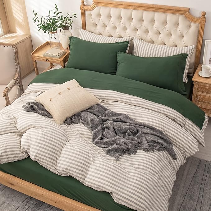 PURE ERA Jersey Knit 3pc Bed Sheet Set 100% T-Shirt Heather Cotton Super Soft Comfy Breathable Fits Mattress Up to 20" Extra Deep Pocket (Forest Green, Twin)