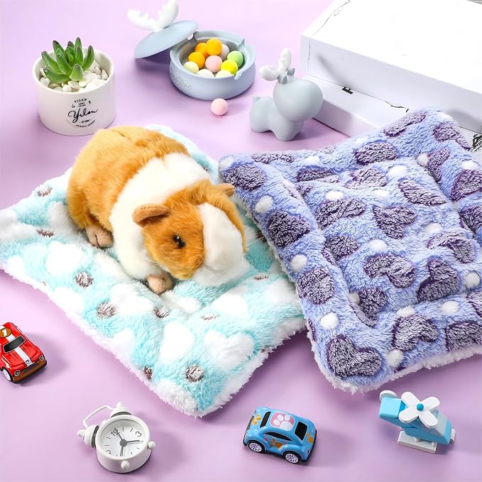 Jetec 3 Pcs Guinea Pig Beds, Fleece Small Animal Mats, Heart, Purple | 10 x 11 in Soft Double Sided Fleece Pad for Rabbit, Hamster, Chinchilla, Rat, Warm Hideout, Cozy Small Animal Cage Bed