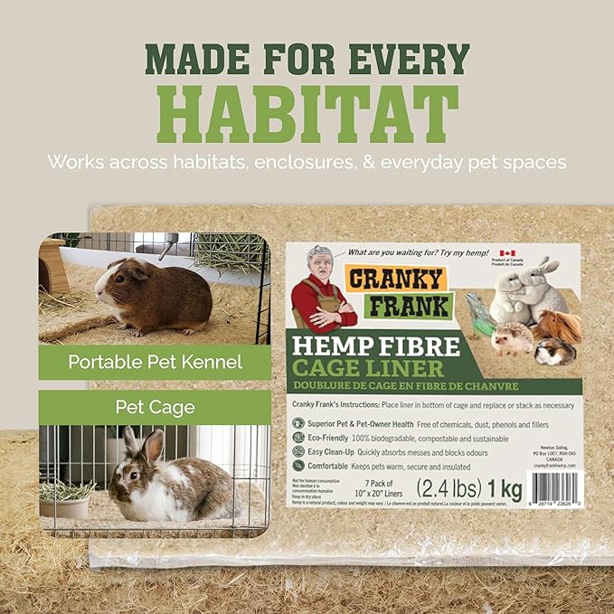 Fiber Cage Liner - 7 Pack - Super Absorbent, Odor Blocking, All Natural, Dust-Free, Hypoallergenic, Biodegradable Liner for Rabbits, Guinea Pigs, Hamsters, & Other Small Animals