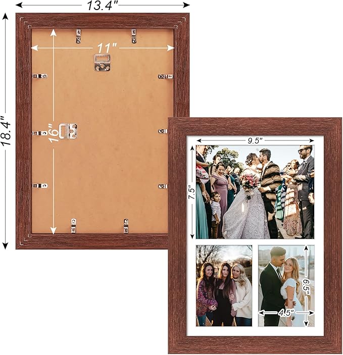 11x16 Picture Frame Display 3 opening Picture Frame 5x7 and 8x10 Collage,Multi Photo Frame with Mat,Plexiglass,Horizontal and Vertical Formats for Wall Decor,Walnut Wood Grain