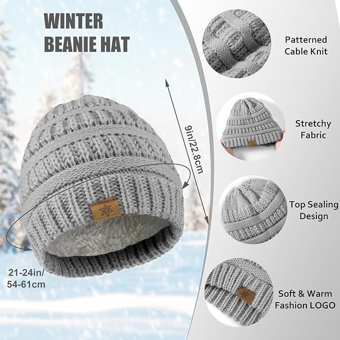 Winter Beanie Hat Scarf Gloves Set, Winter Clothes for Women, Fleece Lined Hats Touchscreen Gloves Thick Neck Warmer