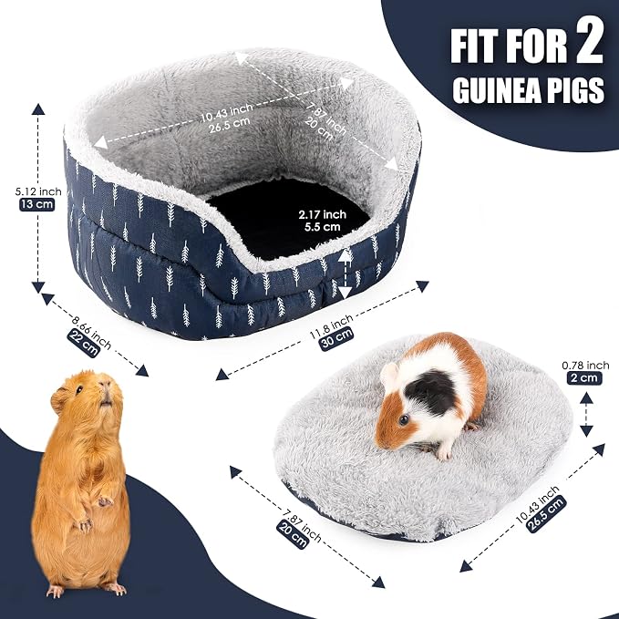 Guinea Pig Bed, Oval Cuddler, Removable Pad, Polyester, Ideal for Small Pets, Cuddle Cup Shape, Dark Blue, Leaf Pattern