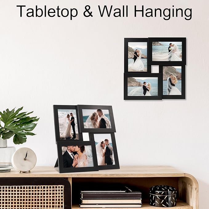 4x6 Collage Picture Frame,4 Photo Frame with Real Glass,Family Picture Frame Collage Wall Hanging or Tabletop Display,Black