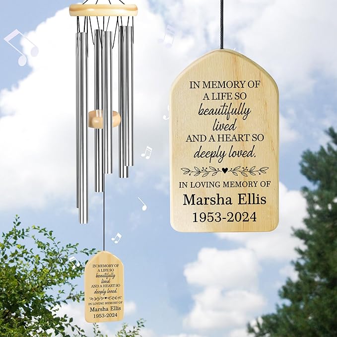 in Memory of a Life so Beautifully Lived Sympathy Wind Chime | Personalized Memorial Wind Chimes | Wind Chimes for Loss of Loved One | Custom in Loving Memory | Gifts for Loss of Loved One