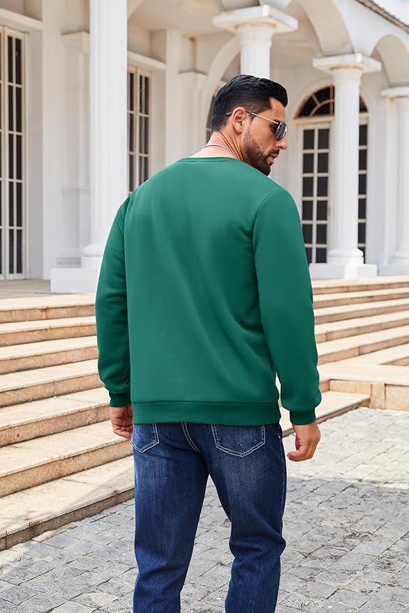 Boladeci Men's Full Sherpa Lined Crewneck Sweatshirts Heavy-weight Fleece Pullover Thick Thermal Long Sleeve Cotton