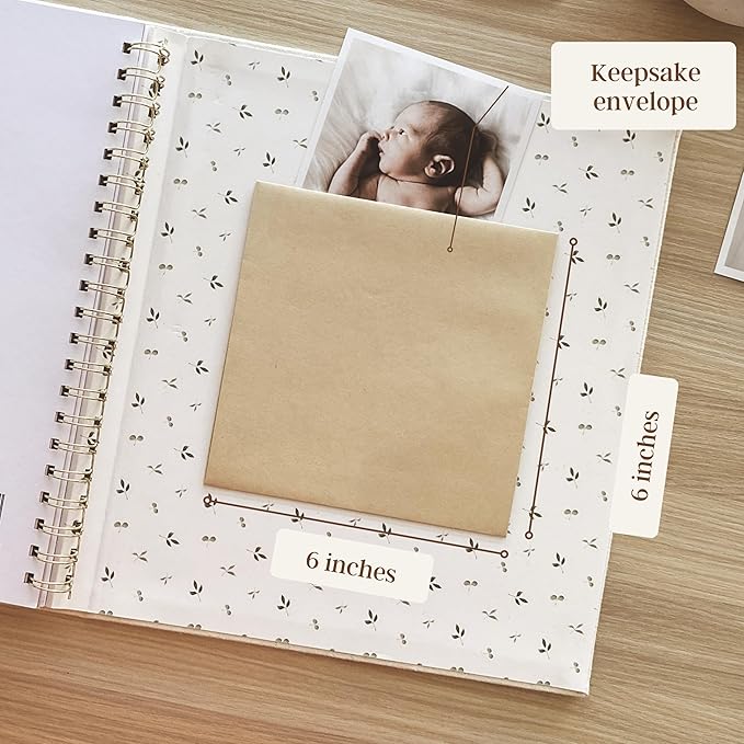 Peachly Baby Memory Book | Baby Book First Year Baby Book Keepsake for Milestones | Simple Cute Baby Scrapbook | Baby Books for Girl | Natural Linen - Clementine