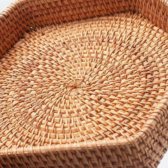 Hexagon Rattan Serving Tray for Coffee Table Woven Decorative Basket Trays for Ottoman Natural (8.7Inch x 1.8Inch)