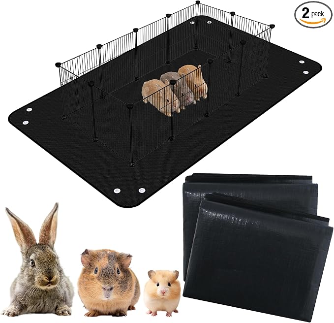 Waterproof Pet Playpen Mat, Reusable Cage Liner, Animals Habitat Protection | 2 Packs, 59"x39", Black Cage Liners for Hamsters, Ferrets, Guinea Pig, Rabbits, Bunny, Birds, and Other Small Animals