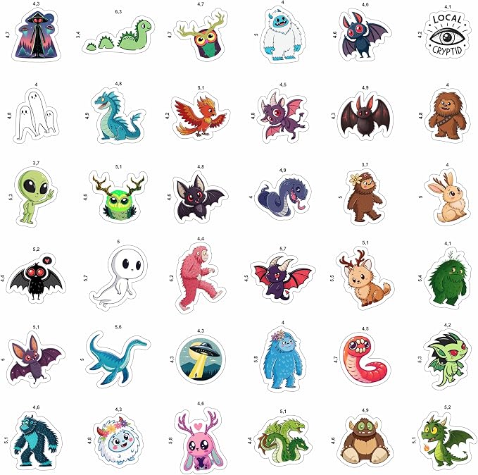 100Pcs Cryptid Stickers Waterproof, Decals - Cryptids Gifts, Party Supplies - Gift for Women & Men