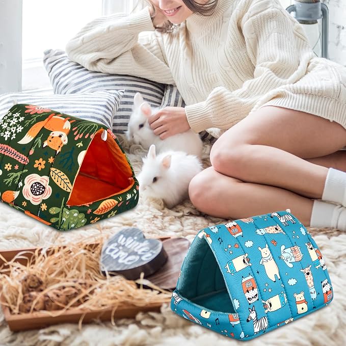 Cinnvoice Guinea Pig Hideout Bed Washable House Cage, Forest, 7.9 in | Soft Tunnel for Hamster Rabbit Bunny Chinchillas Hedgehog Mice Rat, Cozy Hideaway Habitat Accessories, Removable Cushion Pad