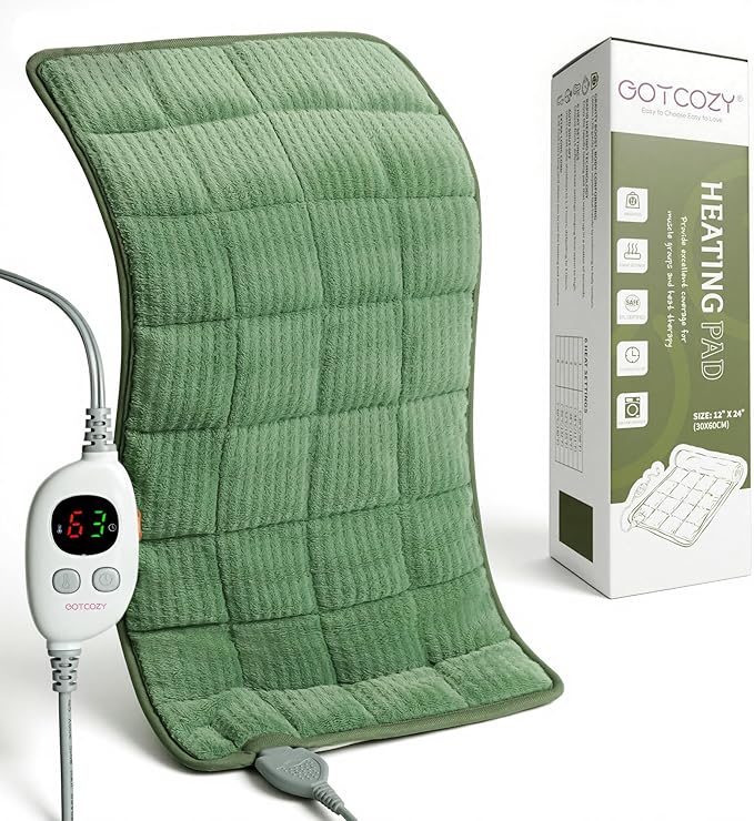GOTCOZY Weighted Heating Pad 12"X24" - Electric Heat Pad for Back Neck Shoulder Pain Relief,6 Heat Settings,3H Auto Shut Off, Birthday Gifts for Women Men, Dad, Mom (Sage Green)