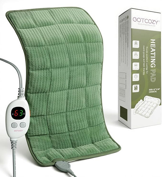GOTCOZY Weighted Heating Pad 12"X24" - Electric Heat Pad for Back Neck Shoulder Pain Relief,6 Heat Settings,3H Auto Shut Off, Birthday Gifts for Women Men, Dad, Mom (Sage Green)