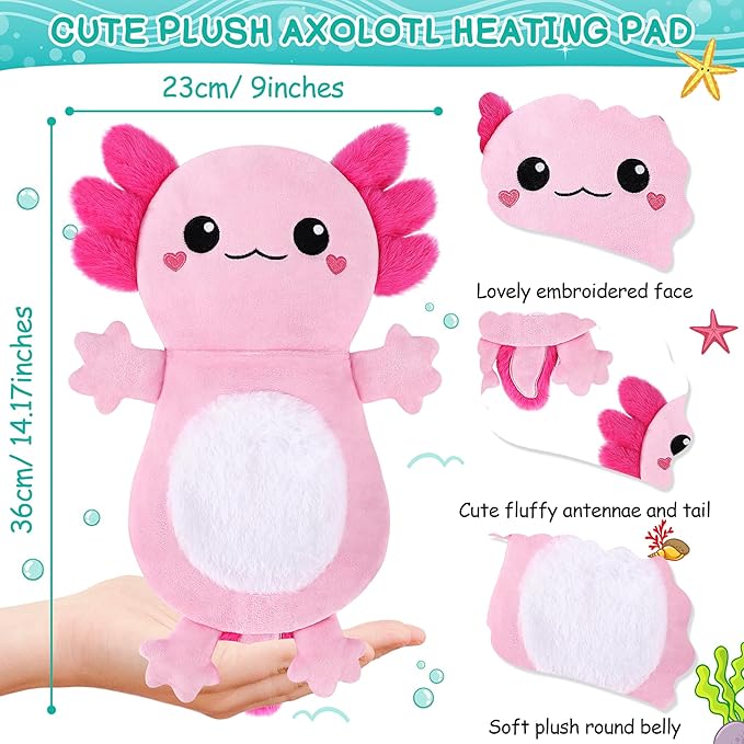 Axolotl Microwave Heating Pad for Period Cramps, Animals Microwavable Heating Pad for Shoulder Neck Knee Pain Relief, Cute Pink Axolotl Plush Heat Pack for Women Mother's Day and Kids Birthday