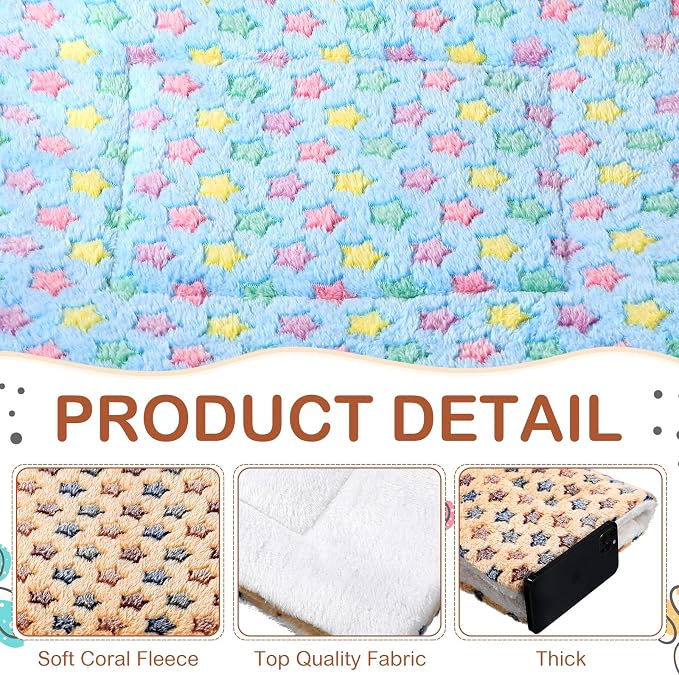 Haull 4 Pcs Waterproof Guinea Pig Bedding Soft Dog Cat Bed Crate Mat Small Animal Plush Cage Liners Rabbit Bunny Kennel Pad Reversible Cozy Pee Thickened Hamster Pad(Star,13 x 10 Inch)