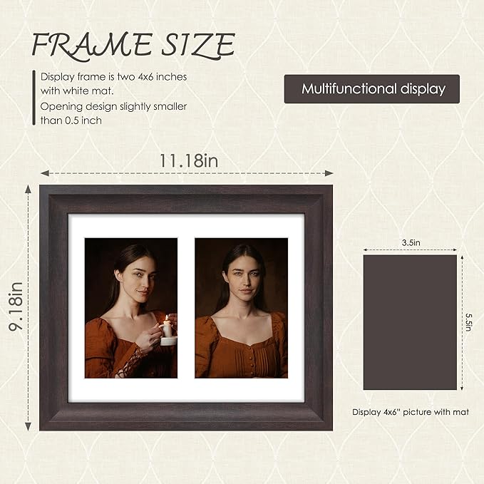 8x10 Picture Frame 4x6 Collage Picture Frame Displays Double 4x6 inch Photos or 8x10 (Without Mat) Wall Decor or Tabletop Walnut
