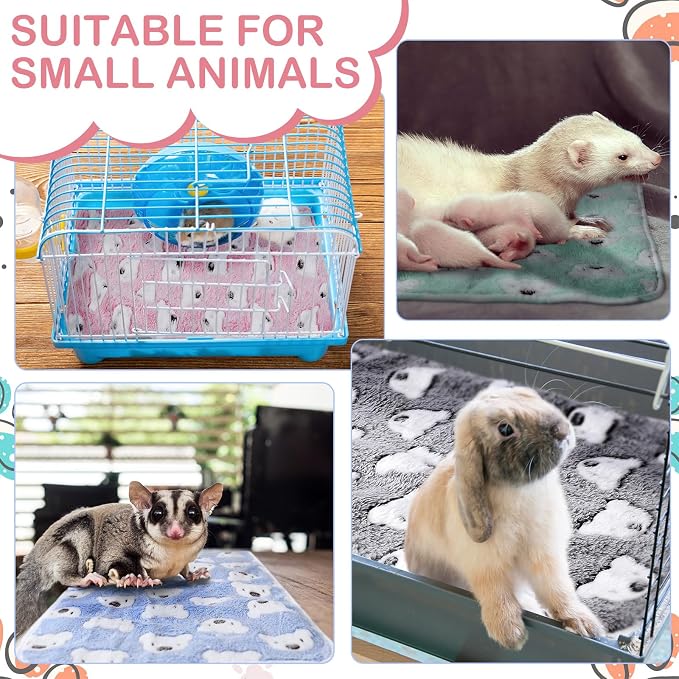 Reginary 4 Pcs Guinea Pig Fleece Blankets, Bear Pattern, 24 x 16 Inch | Waterproof Washable Cage Liners, Absorbent Double Layer Bedding for Guinea Pigs, Reusable Pads for Hamsters Rabbits