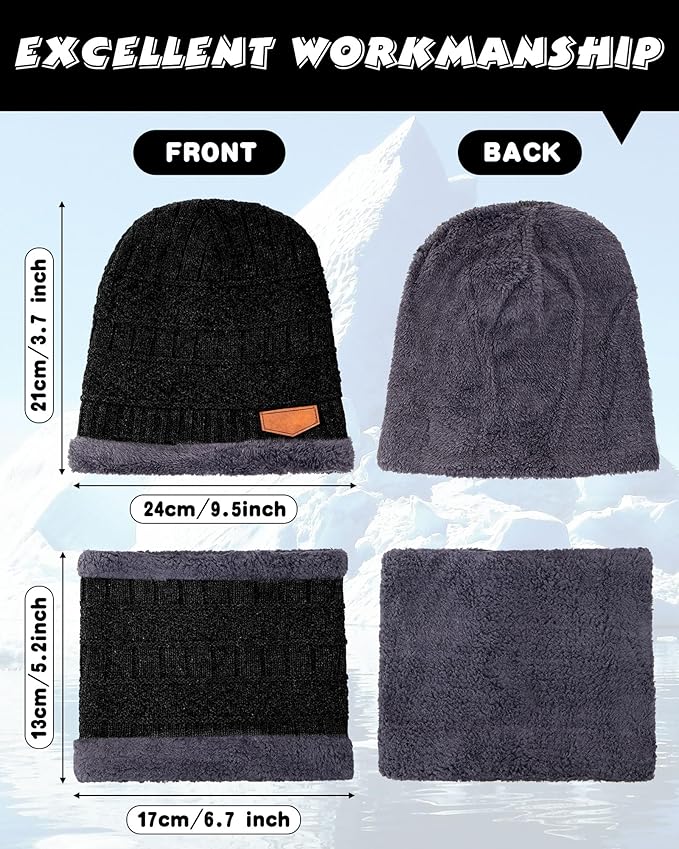10 Pieces Winter Hat Beanie Scarf Touch Screen Gloves and Sock Set Slouchy Knit Skull Cap Beanies Fleece Lining Neck Warmer