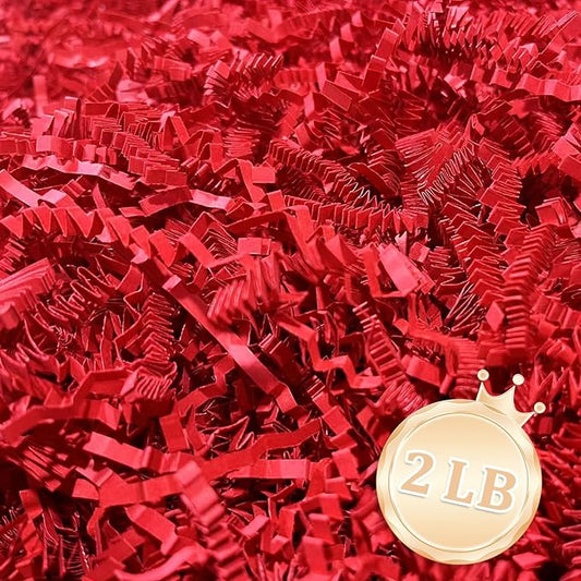 2 LB Red Crinkle Cut Paper Shred Filler Great for Gift Wrapping, Red Basket Fillers, Birthday, Gift Wrapping, Anniversary, Halloween Thanksgiving Christmas Party Decor Filling Supplies