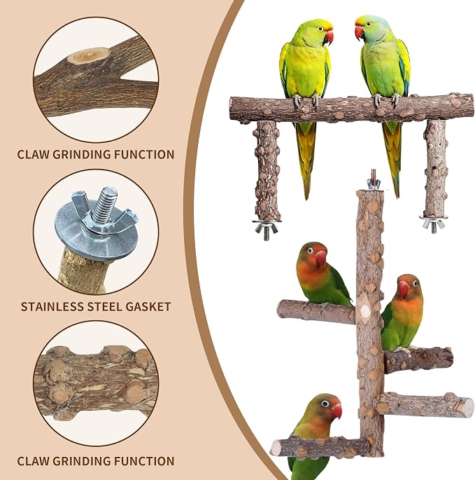 Kintor Bird Perch Set,7pcs Natural Wood Stand for Parakeet Cockatiel Conure | Natural Prickly Ash Wood,Bird Platform Branch Fork Stand,Bird perch Cage Accessories for small medium Parrot Lovebird Budgie