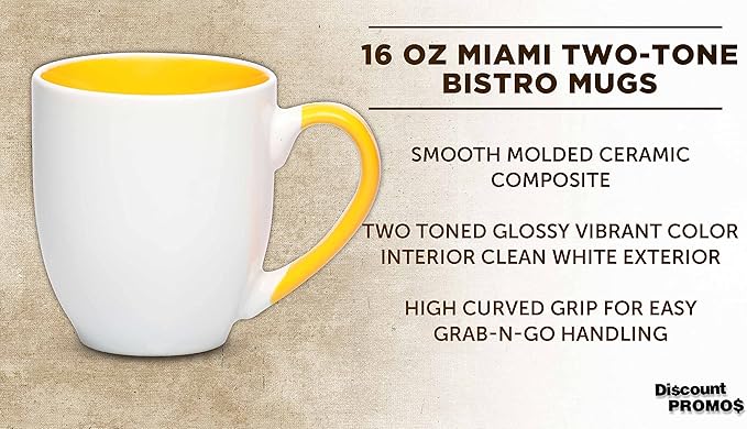 DISCOUNT PROMOS Bistro Style Large Coffee Mugs 16 oz. Set of 10, Bulk Pack - Perfect for Coffee, Tea, Espresso, Hot Cocoa, Other Beverages - Yellow