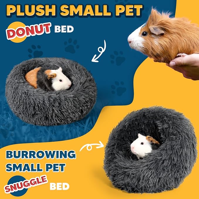 Plush Guinea Pig Bed - Plush Guinea Pig Hideout, Removable Cushioned Pillow, Super Cozy, Ideal Burrowing Bed for Small Pets, Dark Gray