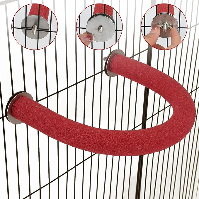 Rypet U-Shaped Large Parrot Perch, Quartz Bird Perch for Cage(Red L) | Safe Chew & Rest Perch for Large Birds, Durable Non-Toxic Cage Accessory, for Parakeets Cockatiels Conures Macaws