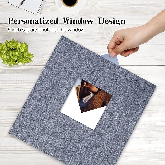 potricher Large Photo Album Self Adhesive 3x5 4x6 5x7 8x10 10x12 Pictures Linen Cover 40 Blank Pages Magnetic DIY Scrapbook Album with A Metallic Pen (Gray, 13.2x12.8 inch 40 Pages)