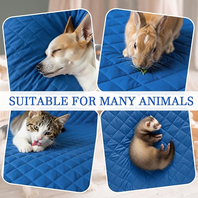 Beeveer 7 Pcs Ferret Cage Liner Washable Ferret Pads Bedding Cage Accessories Kit for Small Animals Hamster Rats Chinchillas Hedgehogs Guinea,Stain-Resistant Material (Double Unit Set,Blue)