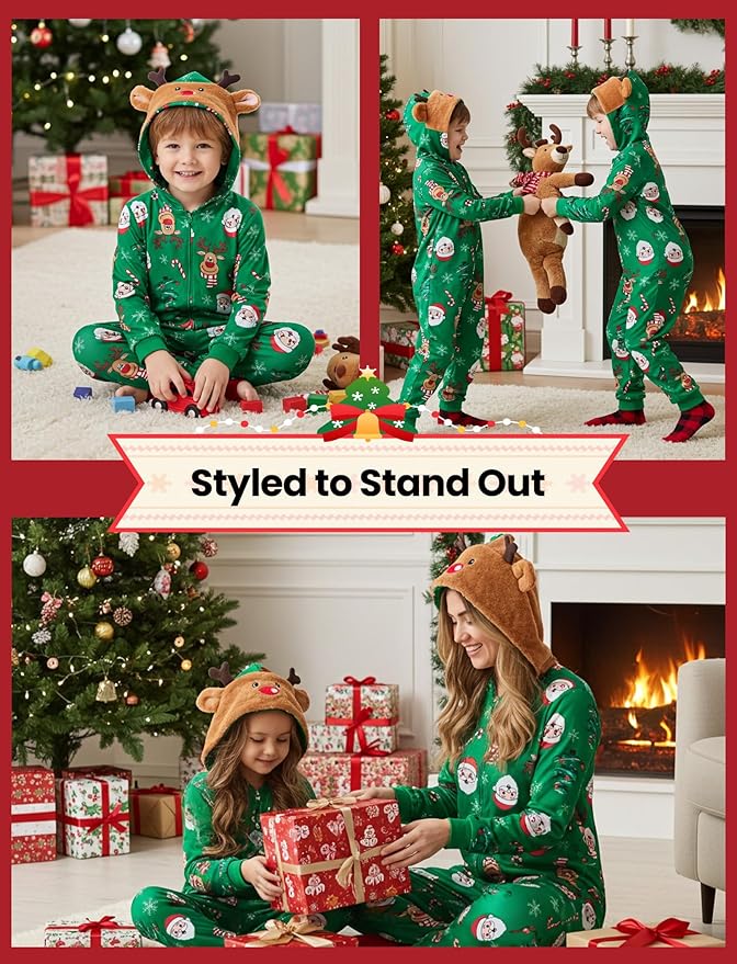 PATPAT Matching Family Christmas Onesie Pajamas – Holiday Hooded Jumpsuit Sleepwear PJs Couples Xmas Loungewear with Socks
