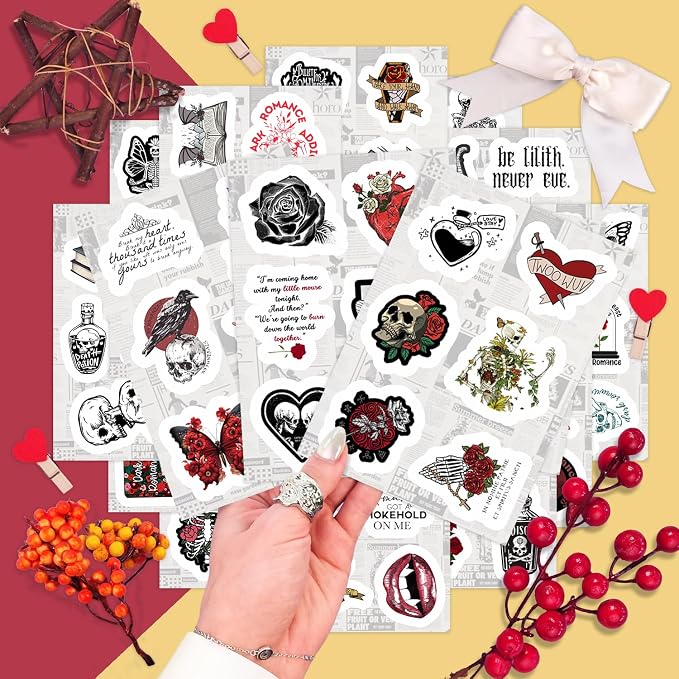 100Pcs Dark Romance Stickers for Water Bottle and Laptop - Dark Romance Party Supplies & Decorations, Waterproof Vinyl Decals, Love and Gothic Stickers, Gifts for Women & Men