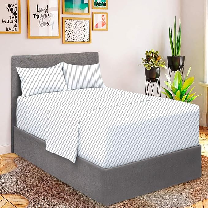 Mellanni Extra Deep Full Sheets - 4 PC Iconic Collection Bedding - Hotel Luxury, Ultra Soft, Cooling Bed Sheets - Wrinkle, Fade, Stain Resistant (Full, Pinstripe Gray)