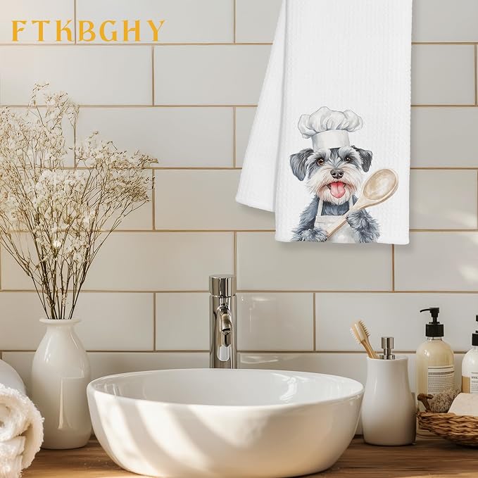 Funny Colour Schnauzer Chef Kitchen Towels Gifts, Schnauzer Dog Gift, Chef Gifts for Women Men, Funny Dog Lover Gift Decorative Dish Hand Tea Towels for Kitchen Bakery, 16x24 Inch