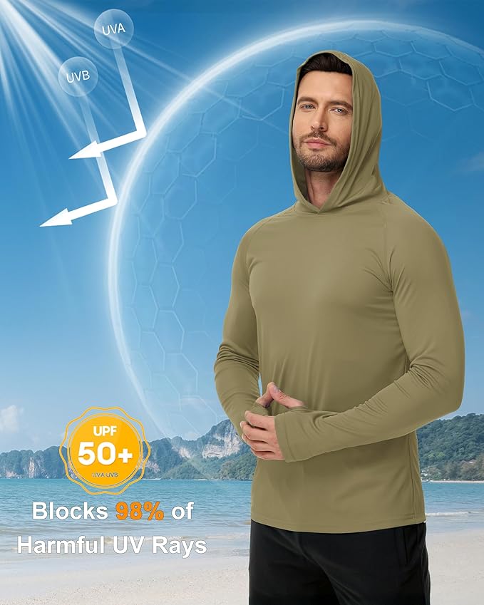 Boladeci Men's UPF 50+ Sun Protection Lightweight Hoodie Shirts Long Sleeve Fishing Shirt SPF UV Hiking Swim